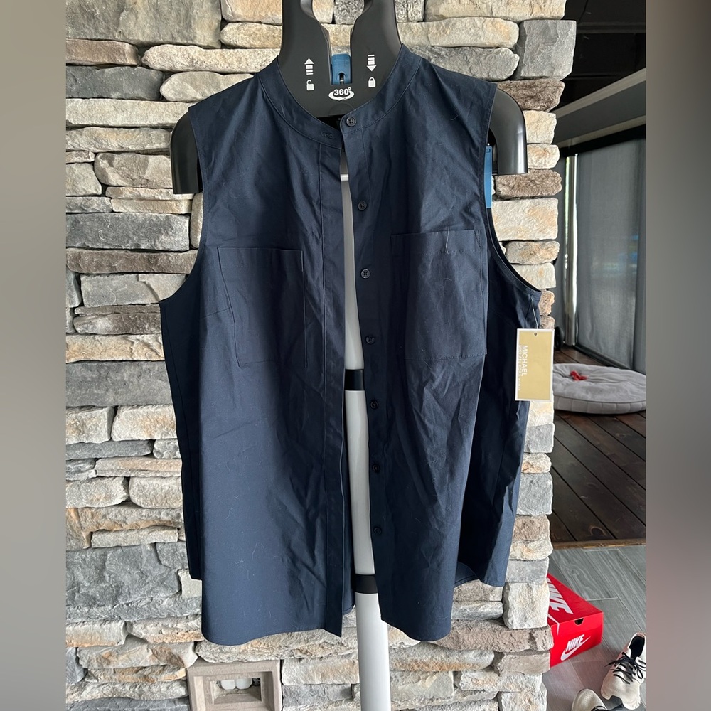 Michael Kors Sleeveless Button Down Navy Blouse